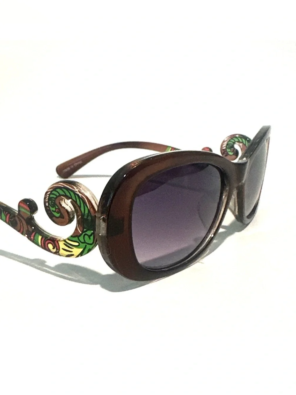 Brown  Women's Baroque Sunglasses with Decorative Temples